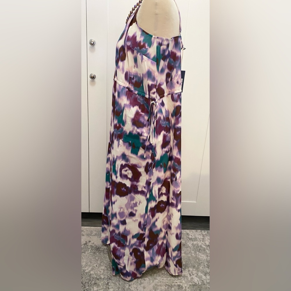 Abstract Floral Strappy Midi Dress Adjustable Waist Purple Pink Teal Sz XL NEW! - Picture 2 of 7